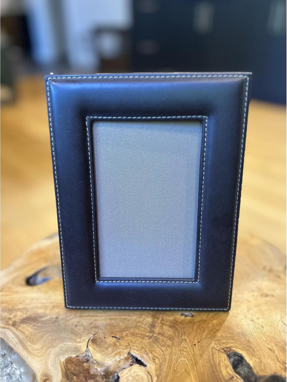 SWING Dark Brown Leather Photo Frame with Stitched Border